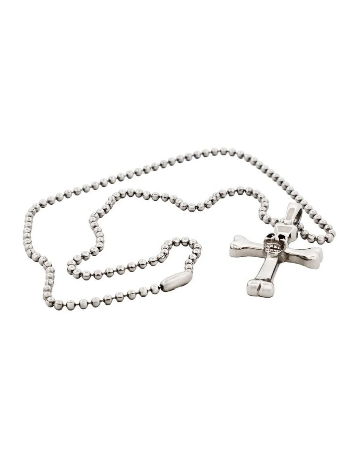 Stainless Steel Cross And Skull Pendant 55cm Ball Chain in Silver image 3
