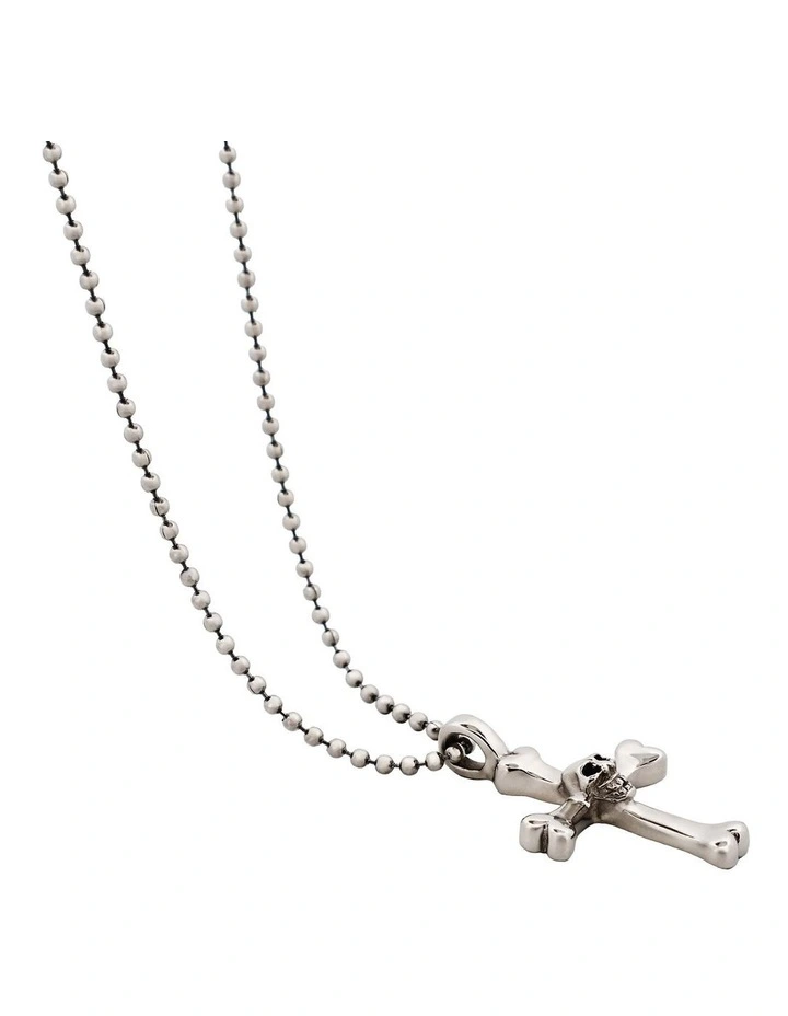 Stainless Steel Cross And Skull Pendant 55cm Ball Chain in Silver image 4
