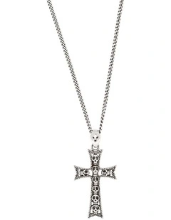 Alloy And Gothic Skull Cross Pendant On 55cm Chain in Silver