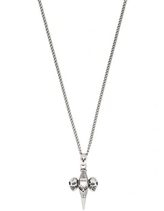 Alloy And Triple Skull Cross Pendant On Chain in Silver