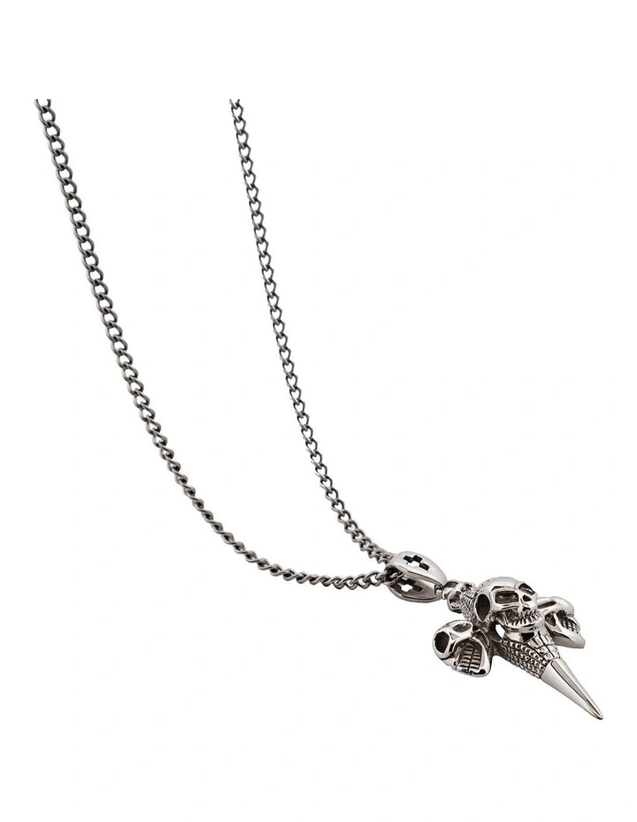 Alloy And Triple Skull Cross Pendant On Chain in Silver image 3