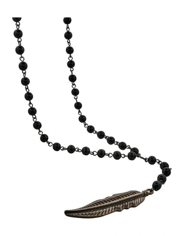 Alloy Feather Pendant On Alloy And Plated Ball Chain in Black image 3