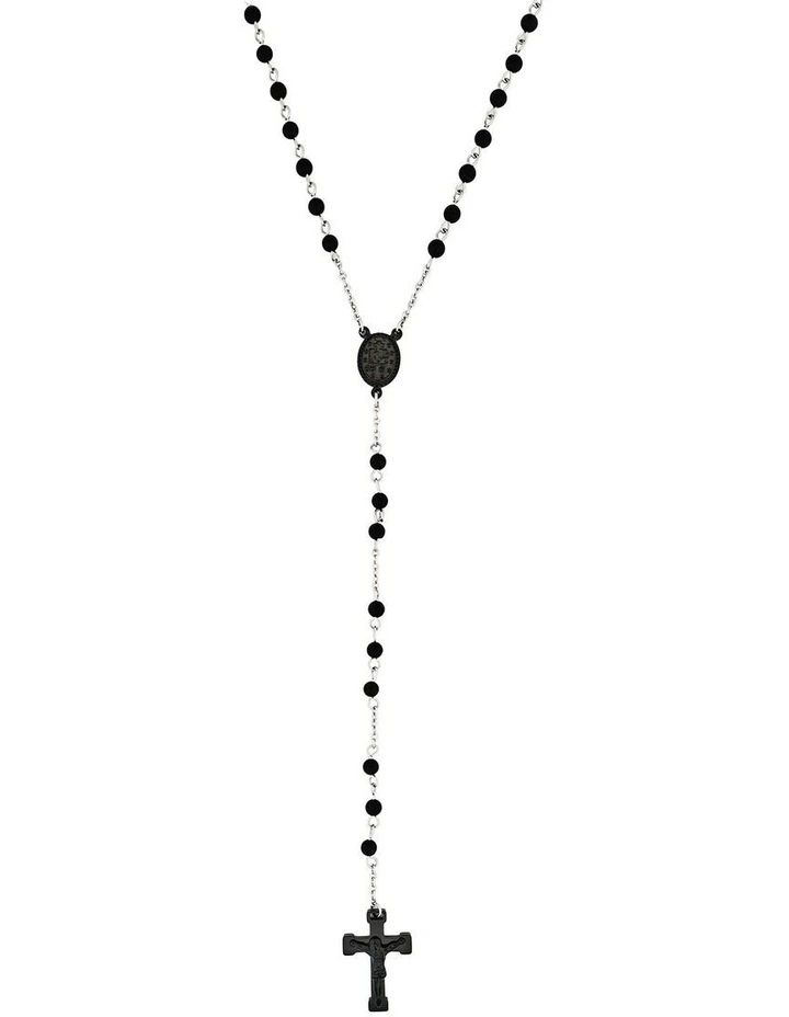 Stainless Steel Rosary Bead Stone and Cross Neckpiece in Silver image 1