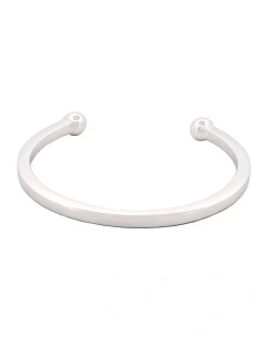 Rhodium Plated Thin Sterling Ball End Cuff in Silver