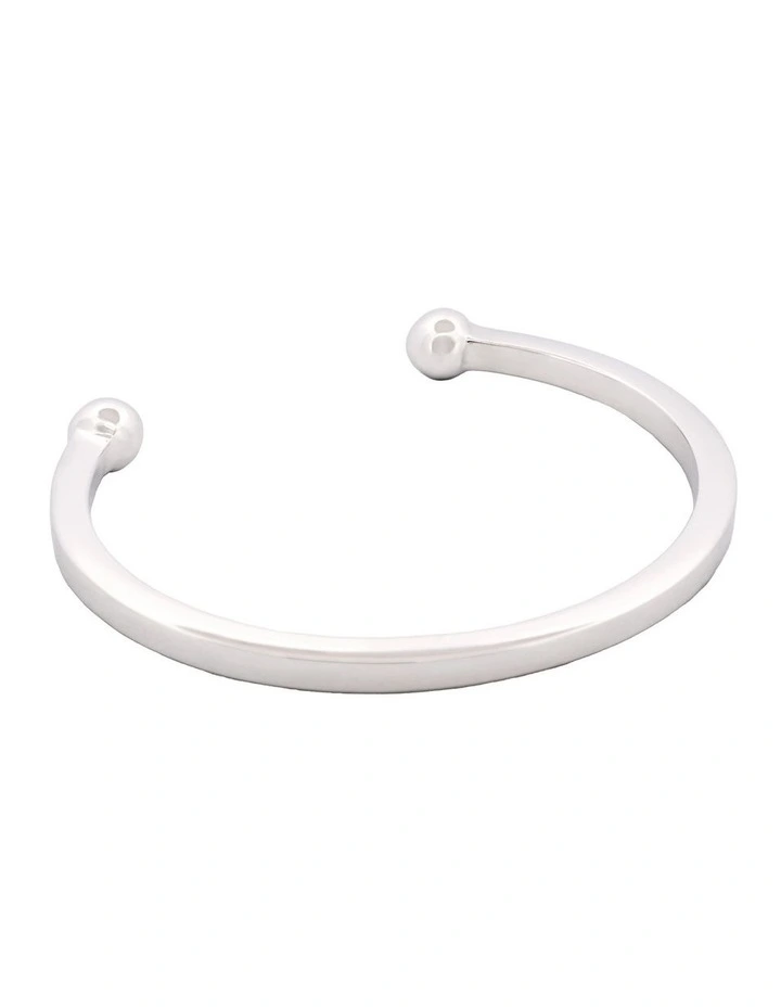Rhodium Plated Thin Sterling Ball End Cuff in Silver image 2