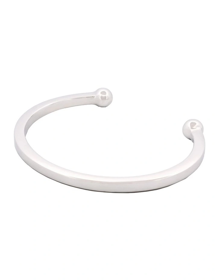 Rhodium Plated Thin Sterling Ball End Cuff in Silver image 3