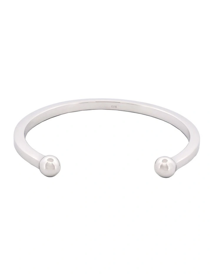 Rhodium Plated Thin Sterling Ball End Cuff in Silver image 4