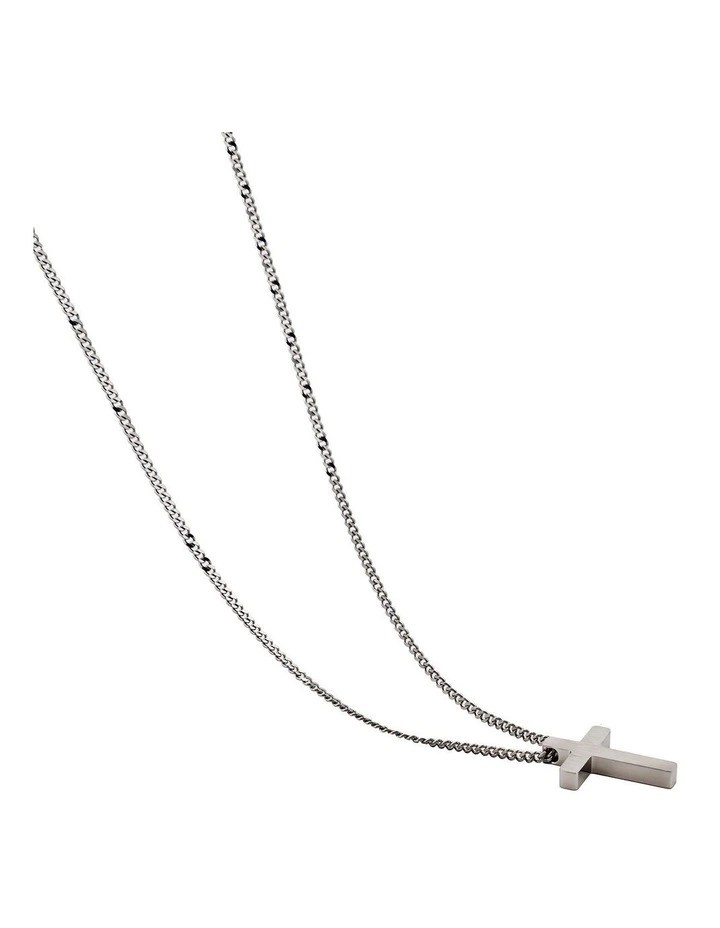 Small Brushed Stainless Steel Cross Pendant on Curb Link Chain in Silver image 4