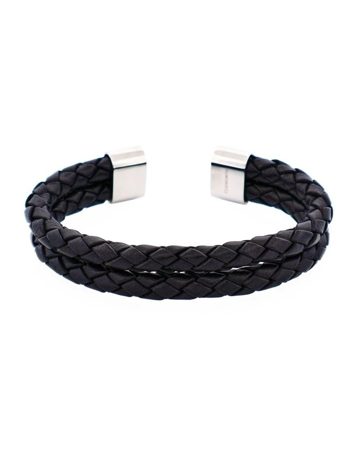 Stainless Steel Leather Cuff in Black image 1