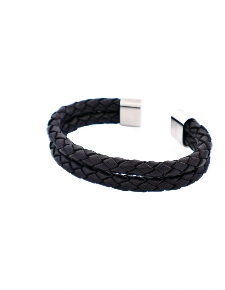 Stainless Steel Leather Cuff in Black image 3