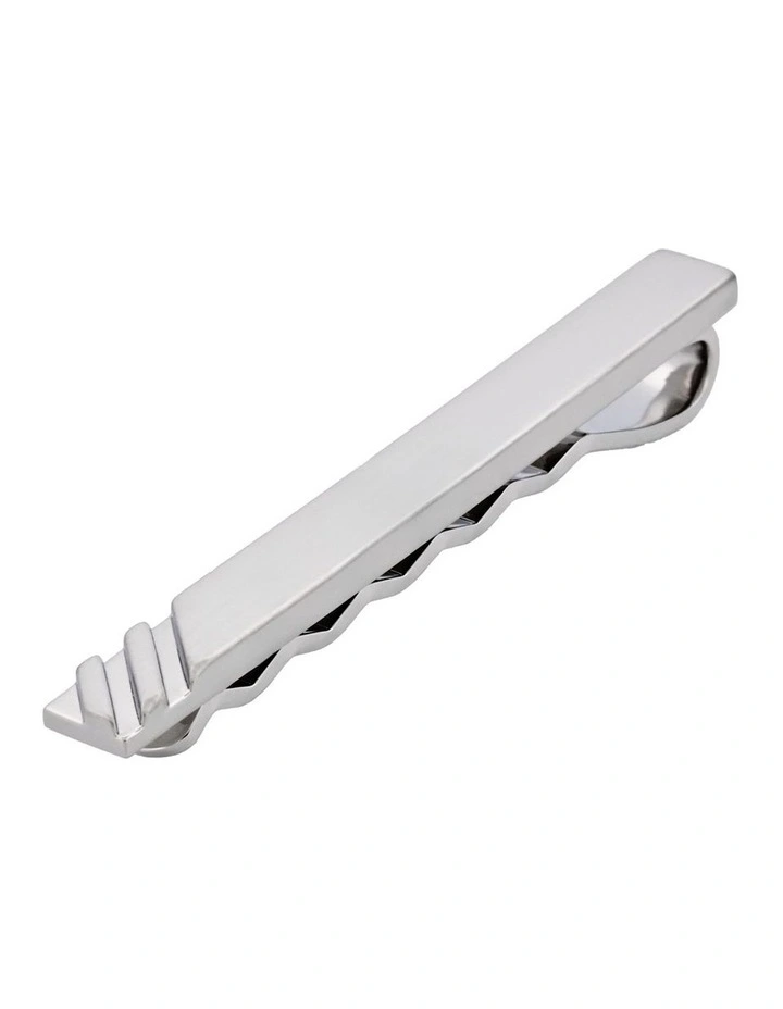 Brush Rhodium Plated Tie Bar in Silver image 2