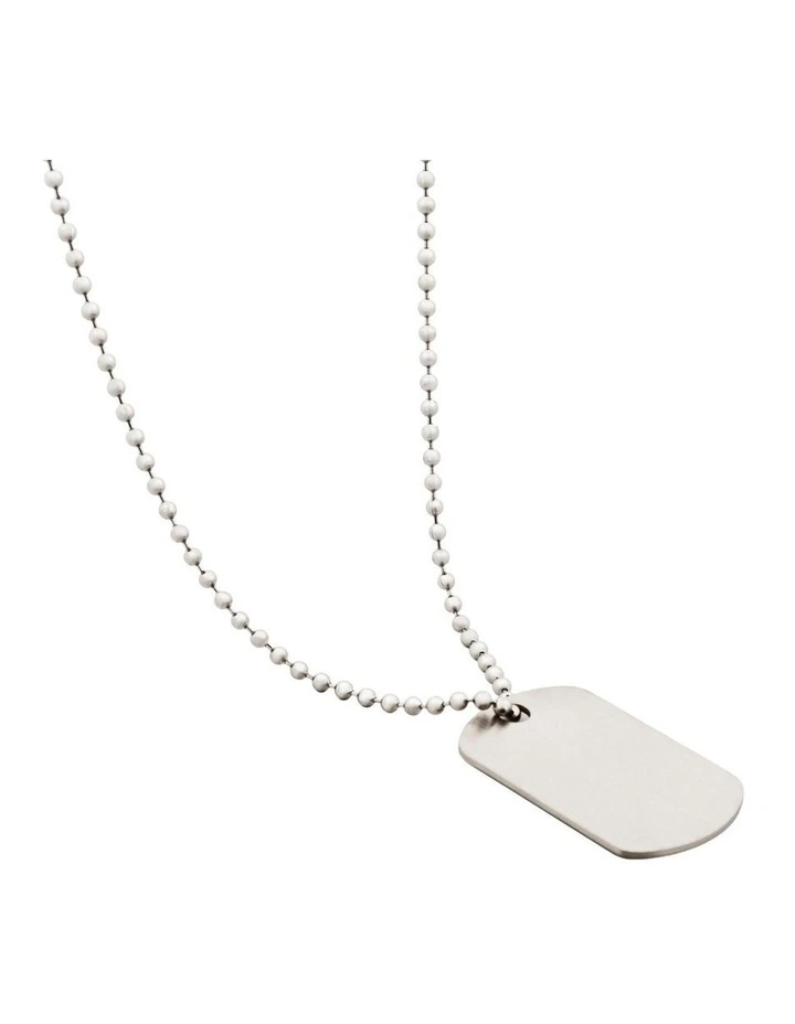 Brushed Steel Single Dog Tag Pendant with Stainless Steel Ball Chain 55cm in Silver image 3