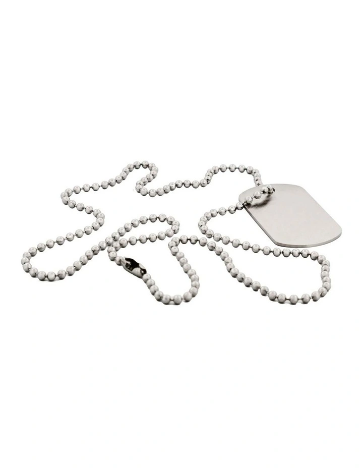 Brushed Steel Single Dog Tag Pendant with Stainless Steel Ball Chain 55cm in Silver image 4