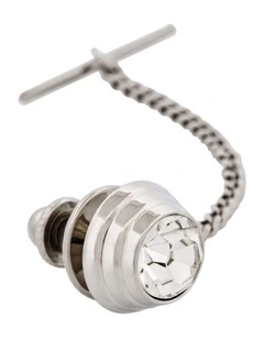 Rhodium and Crystal Tie Tak Chain in Silver