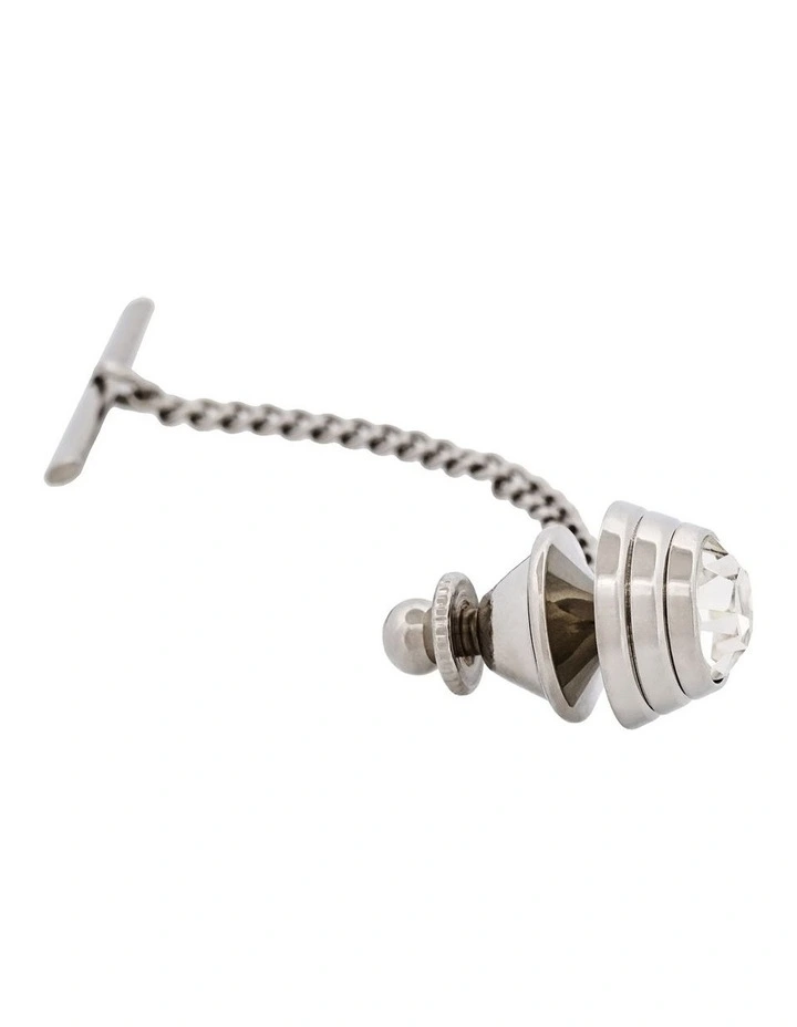 Rhodium and Crystal Tie Tak Chain in Silver image 2
