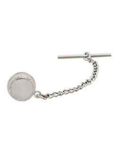 Rhodium Plated and Brushed Centre Tie Tak Chain in Silver