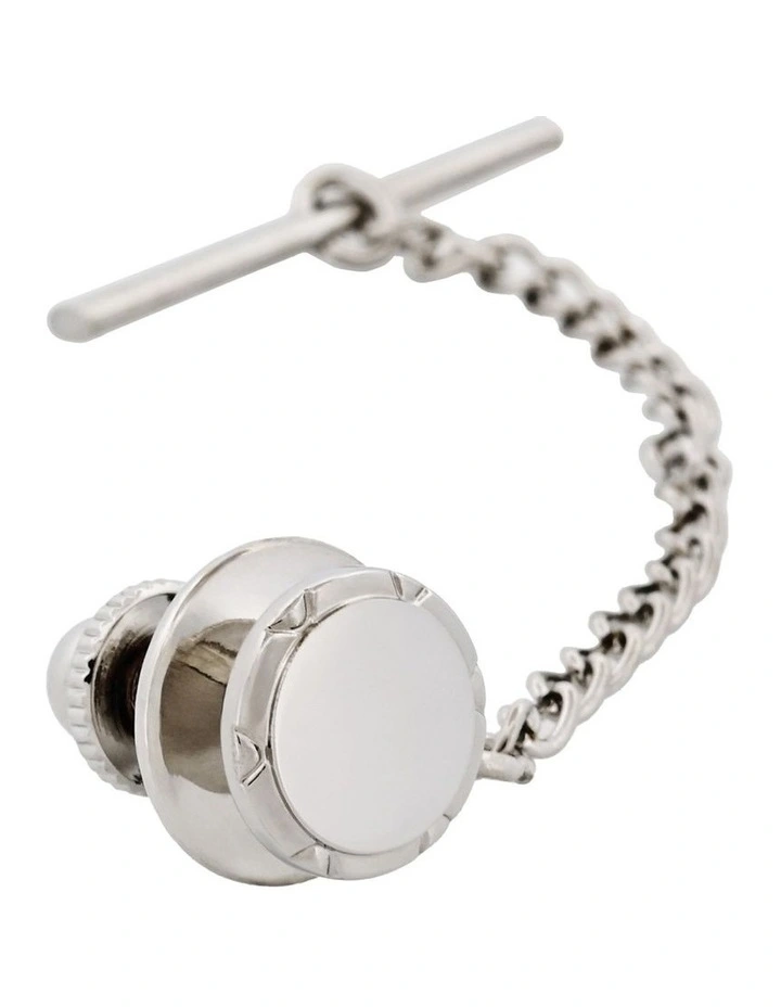 Rhodium Plated and Brushed Centre Tie Tak Chain in Silver image 2