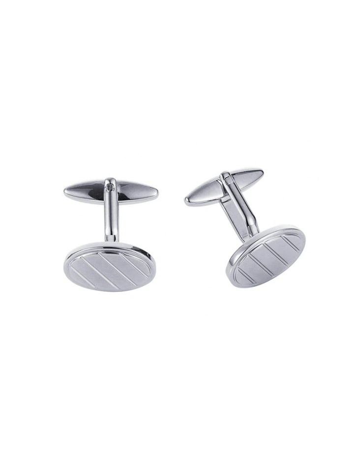 Cudworth Rhodium Plated Oval Brushed Striped Cufflinks In Silver MYER