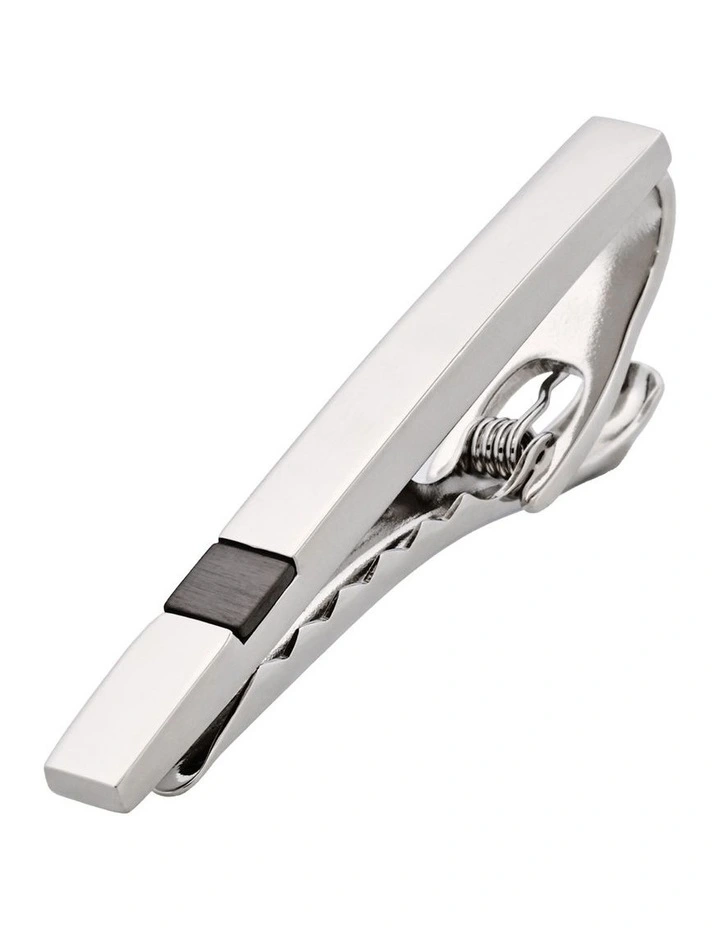 Polished Rhodium and Gun Metal Plated Tie Clip in Silver image 2