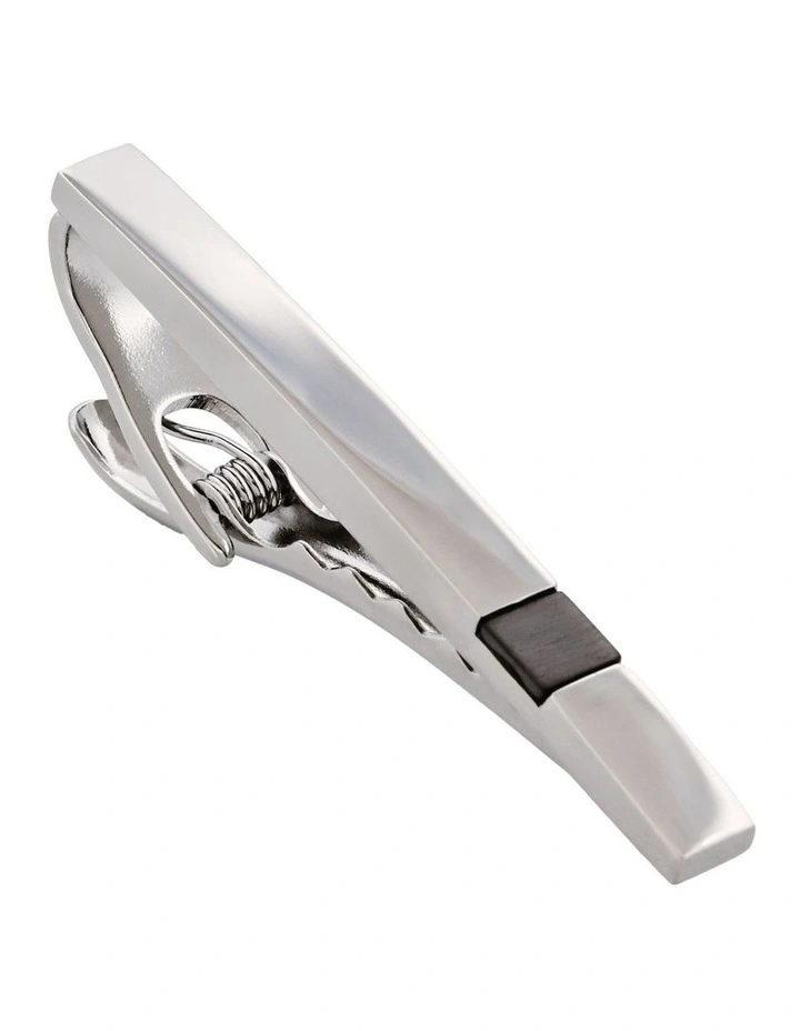 Polished Rhodium and Gun Metal Plated Tie Clip in Silver image 3