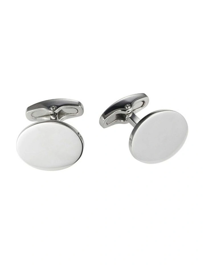 Polished Stainless Steel Oval Cufflinks in Silver image 1