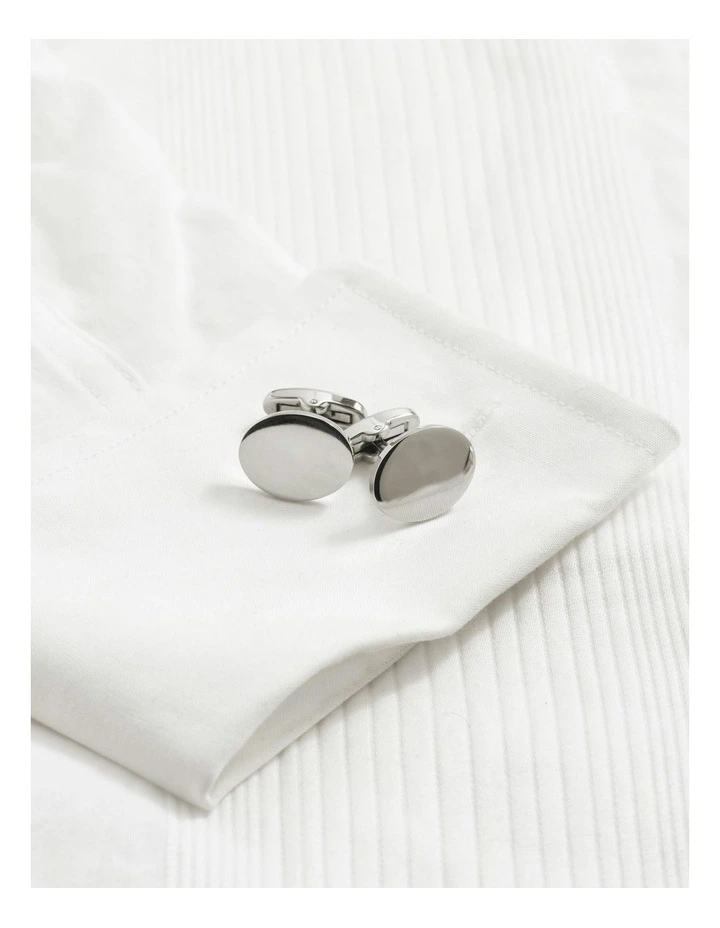 Polished Stainless Steel Oval Cufflinks in Silver image 2