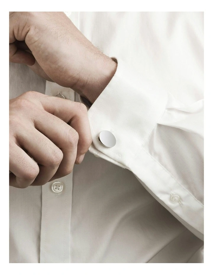Polished Stainless Steel Oval Cufflinks in Silver image 3