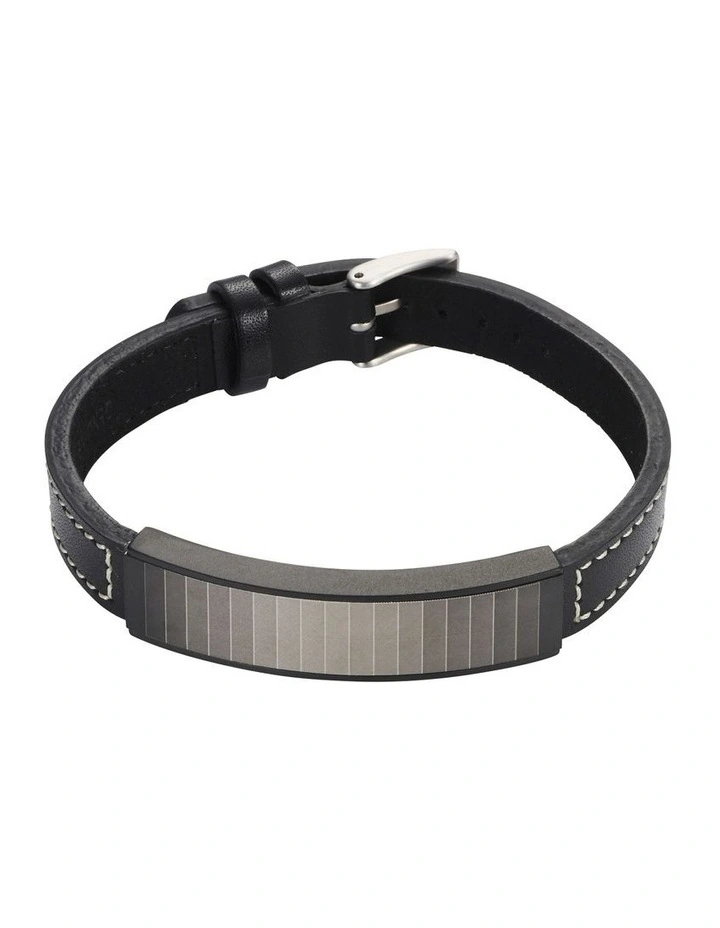 Stainless Steel Colour Gradiant And Leather Bracelet in Silver image 1