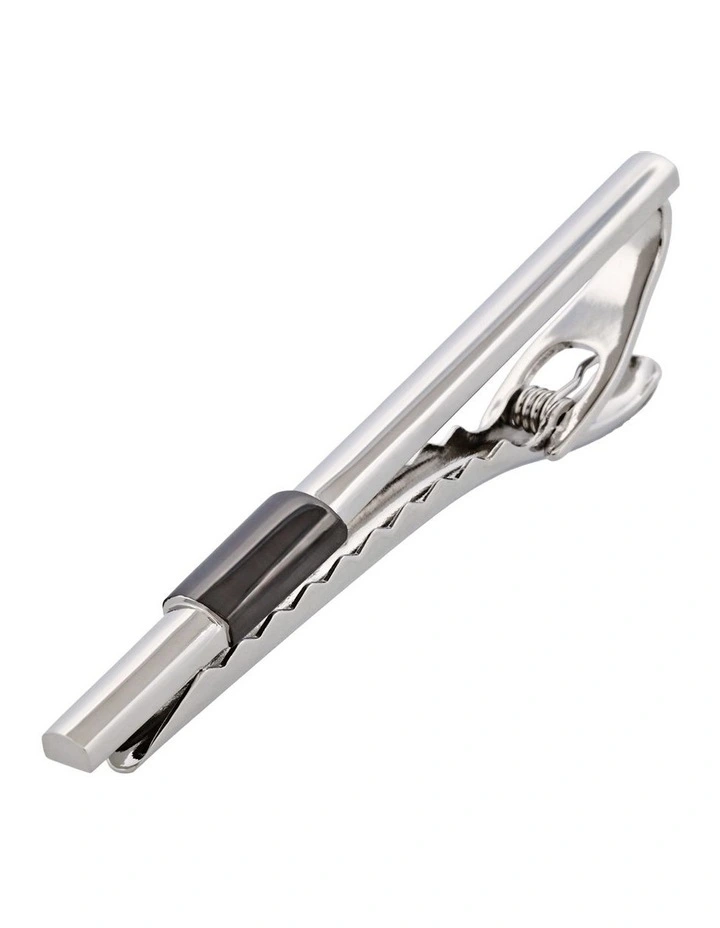 Rhodium and Gun Metal Plated Tie Bar in Silver image 2