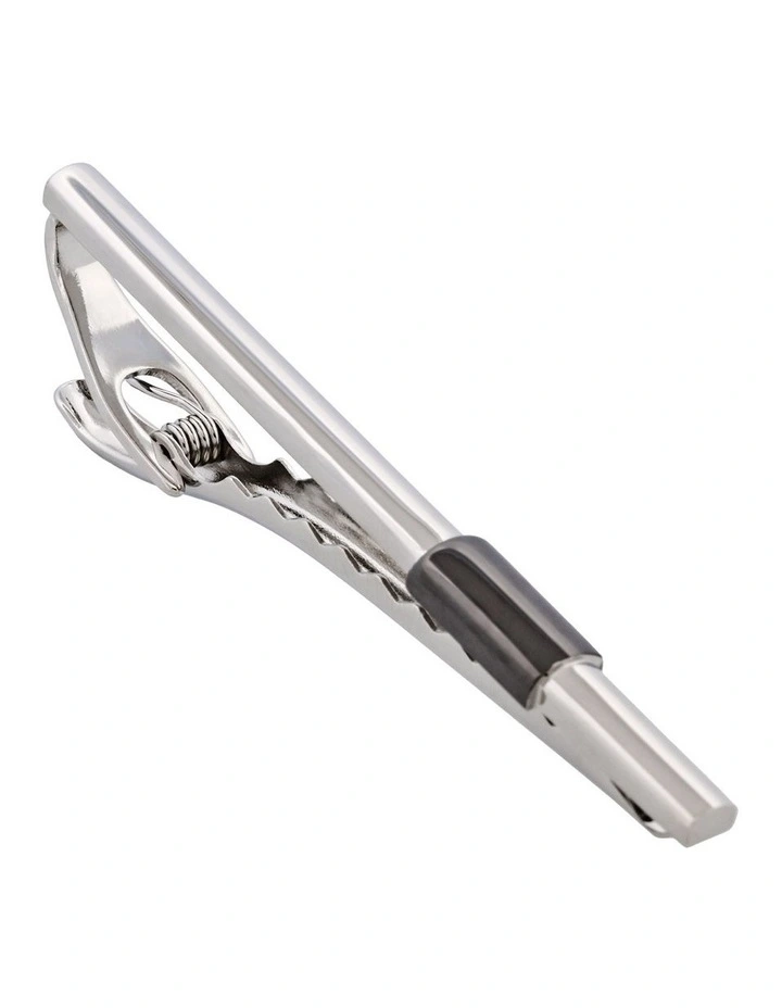 Rhodium and Gun Metal Plated Tie Bar in Silver image 3