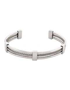 Polished Stainless Steel and Cable Wire Cuff or Bangle in SIlver