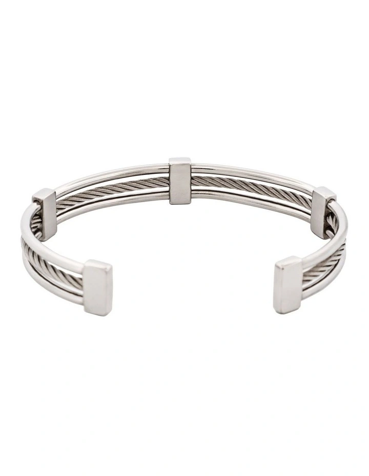 Polished Stainless Steel and Cable Wire Cuff or Bangle in SIlver image 4