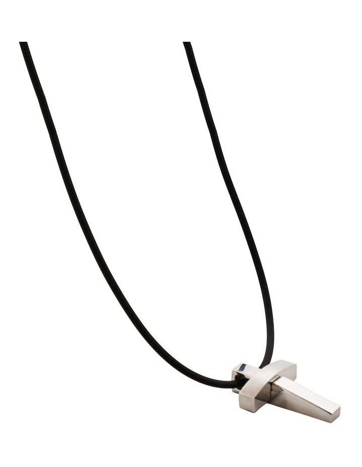 Polished Stainless Steel Cross Pendant on Rubber Chain in Silver image 4