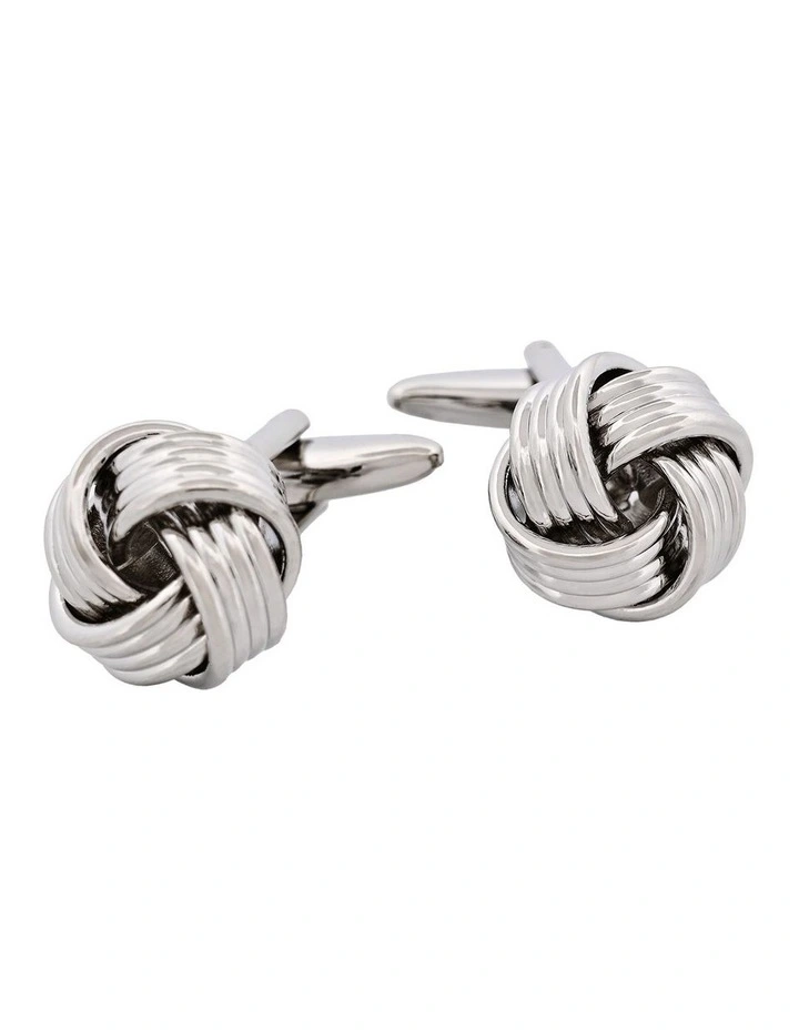 Rhodium Plated Knot Cufflinks in Silver image 1