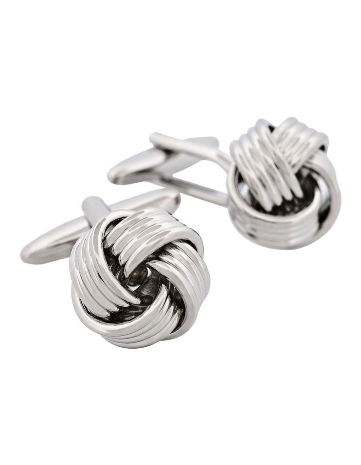 Rhodium Plated Knot Cufflinks in Silver image 2