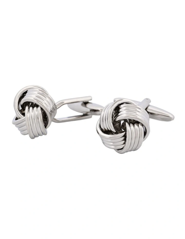 Rhodium Plated Knot Cufflinks in Silver image 3