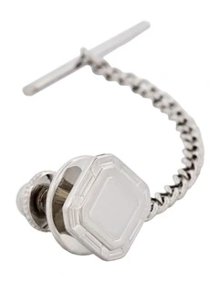 Rhodium Plated Square Tie Tak and Chain in Silver