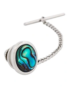Rhodium Plated and Abalone Tie Tak in Silver