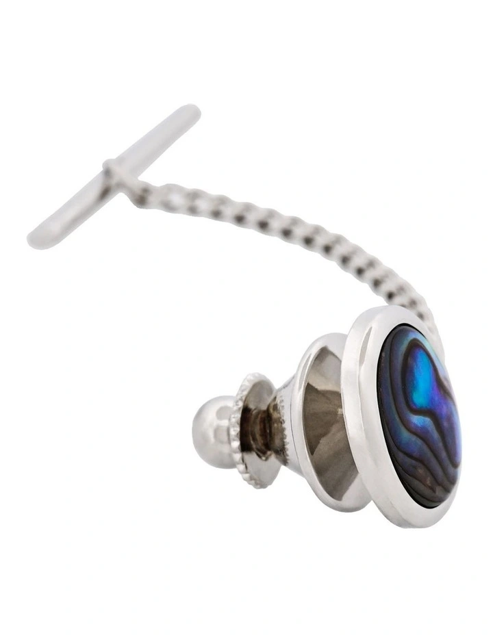Rhodium Plated and Abalone Tie Tak in Silver image 2