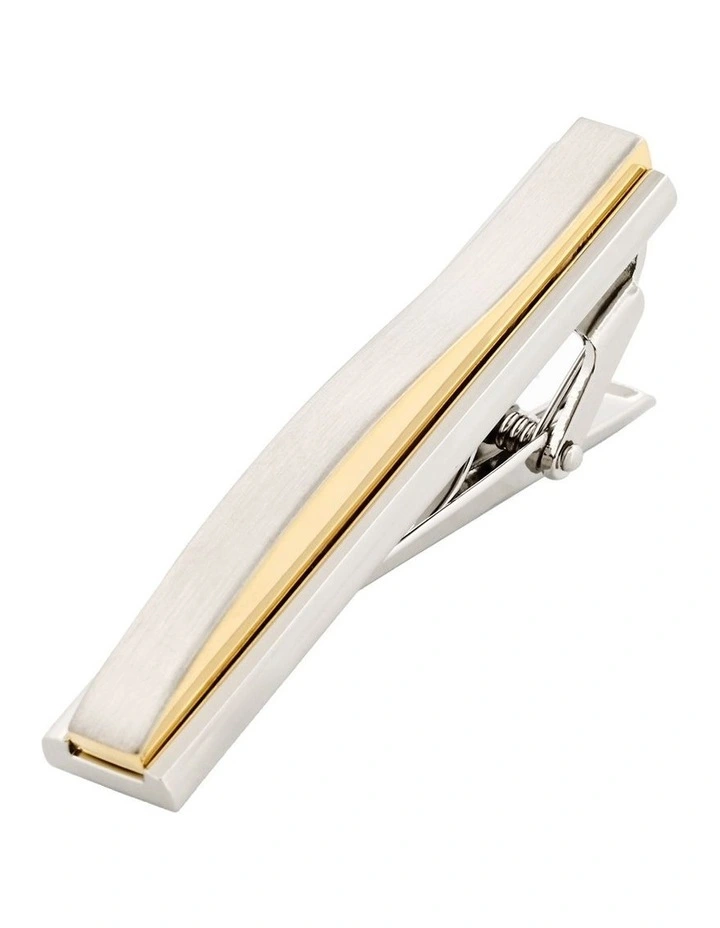 Rhodium and Gold Plated Tie Clip in Silver image 2