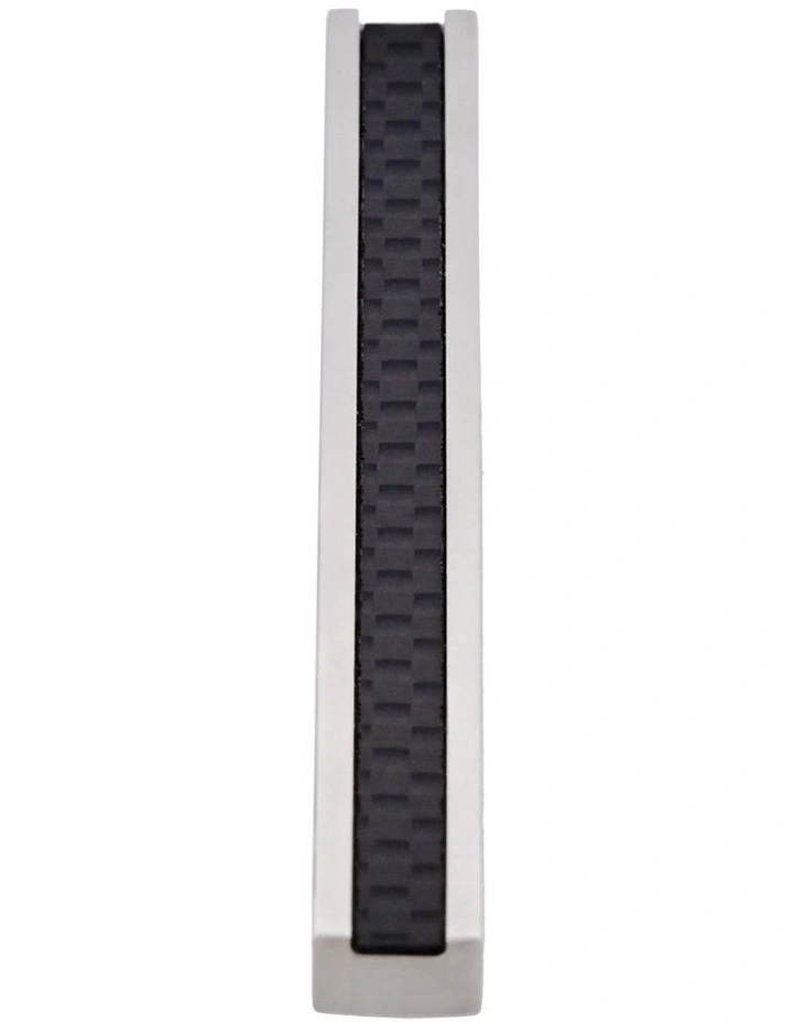 Polished Stainless Steel Tie Slide with Carbon Fibre inlay in Silver image 1