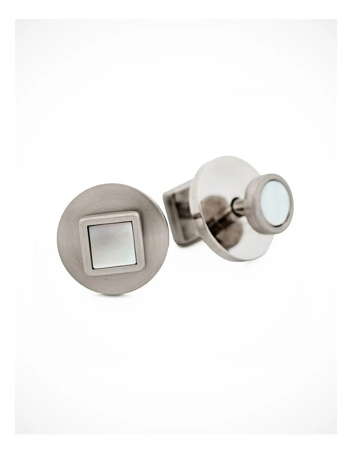 Rhodium Twist Mother Of Pearl Cufflinks in Silver image 3
