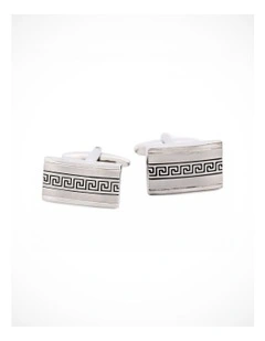 Rhodium Greek Key Cufflinks in Silver