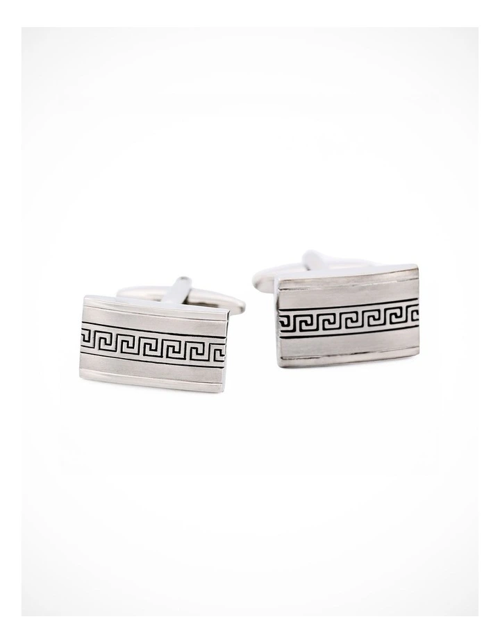 Rhodium Greek Key Cufflinks in Silver image 1