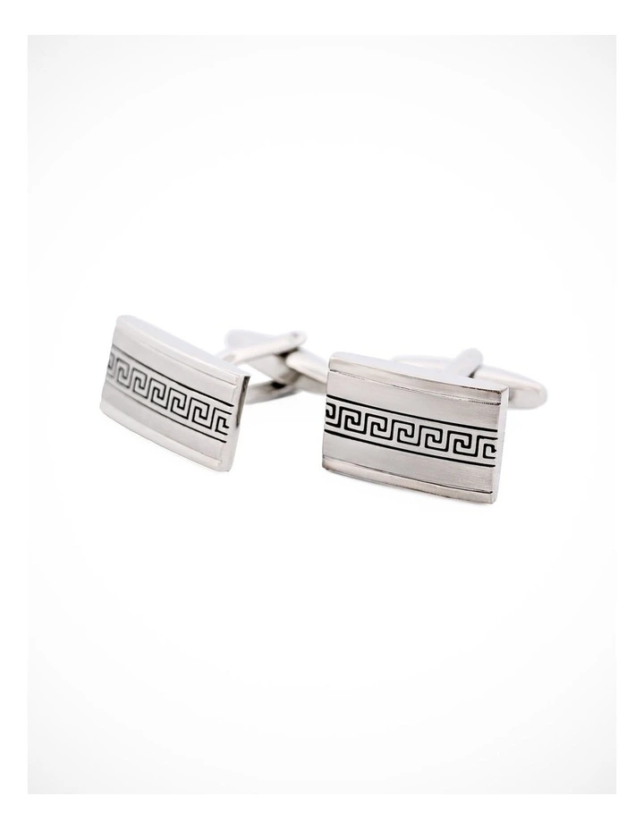Rhodium Greek Key Cufflinks in Silver image 3