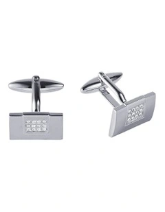 Brushed Rhodium & Crystal Cufflinks in Silver