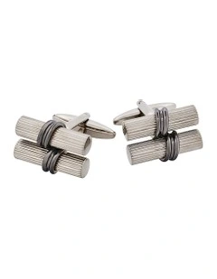 Rhodium & Gun Metal Plated Scroll Cufflinks in Silver