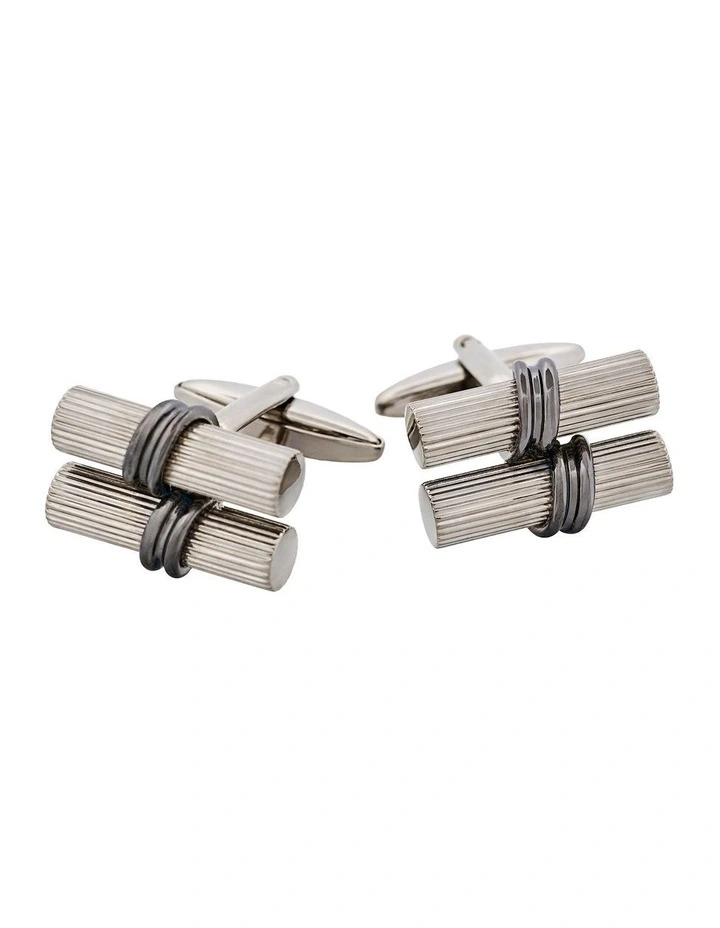 Rhodium & Gun Metal Plated Scroll Cufflinks in Silver image 1