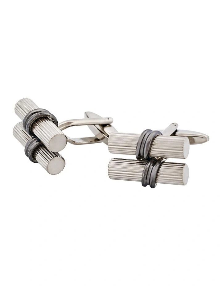 Rhodium & Gun Metal Plated Scroll Cufflinks in Silver image 2