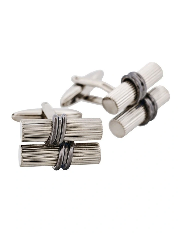 Rhodium & Gun Metal Plated Scroll Cufflinks in Silver image 3